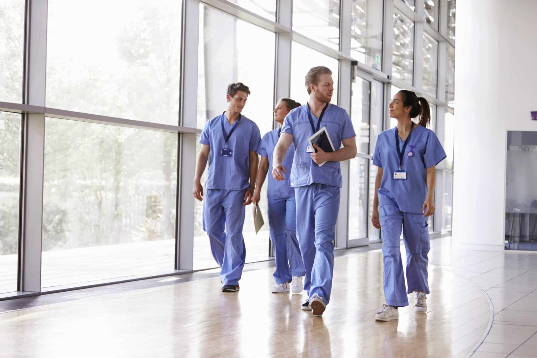 Medical staff walking in a hallway