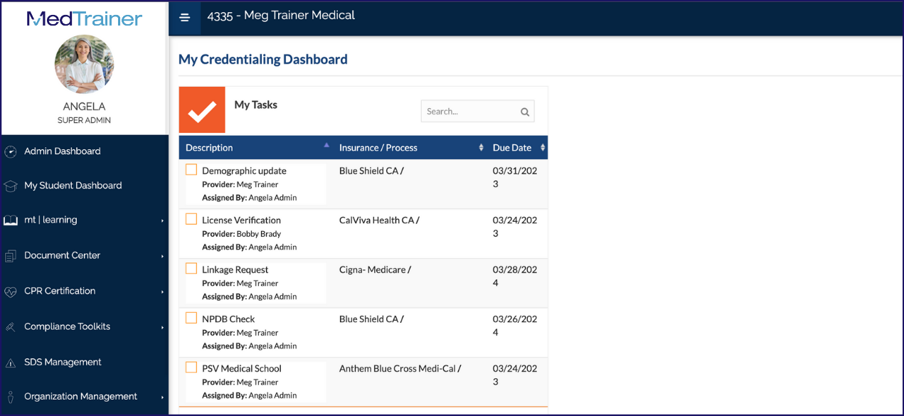 credentialing dashboard Vertical tab image