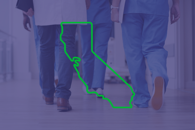 Outline of the state of California over a photo of doctors walking