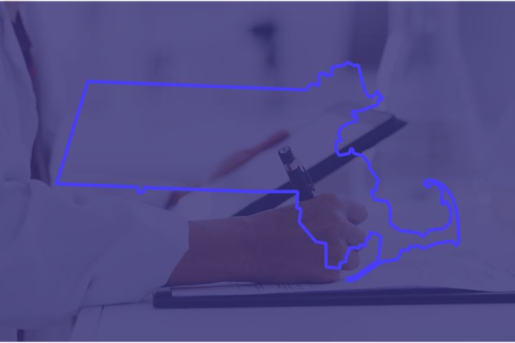 Outline of Massachusetts over a healthcare photo