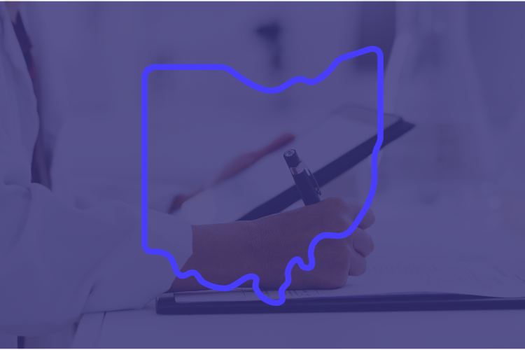 Outline of Ohio over a healthcare photo