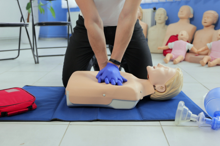 Healthcare worker participating in CPR training