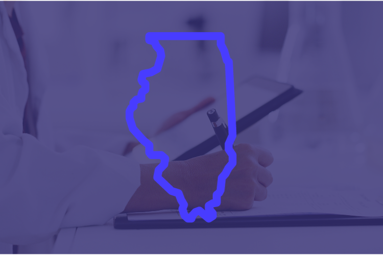 Outline of Illinois over a healthcare photo