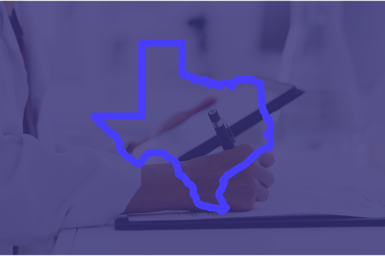 Outline of Texas over a healthcare photo