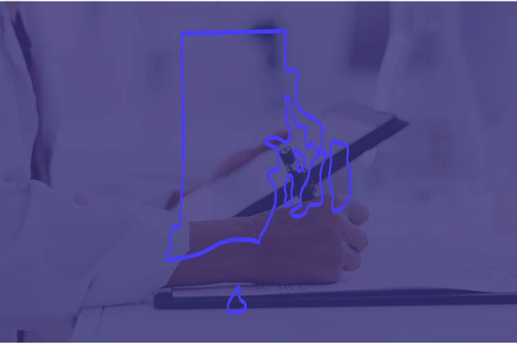 Outline of Rhode Island over a healthcare photo