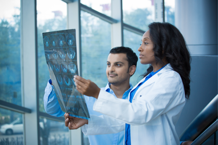 Two doctors looking at an x-ray