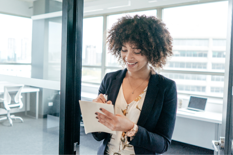 Woman checking something on a paper